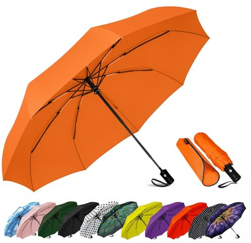 SIEPASA Windproof Travel Compact Umbrella-Automatic Umbrellas for Rain-Compact Folding Umbrella, Travel Umbrella Compact, Small Portable Windproof Umbrellas for Men Women Teenage. (Orange)