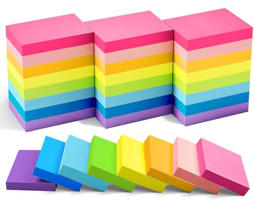 24 Packung Haftnotizen 51x38 mm, 8 Farbige Sticky Notes, Klebezettel zum Markieren, Wiederaufklebbar, Selbstklebende Klebezettel für Schule Zuhause Büro, Klein
