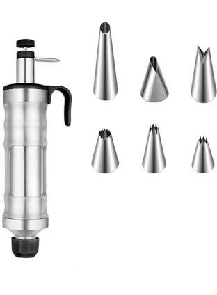 GSJNHY Pastry Syringe Set Cookie Press Set Stainless Steel Icing Decoration Press Kit With 6 Icing Tips For Home DIY Biscuit Maker