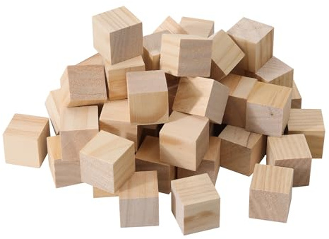 Navaris Träkuber - Set med 50 kuber 3 x 3 x 3 cm - för limning Måla och dekorera - i tallträ för pyssel 3D-pussel och stämplar - fyrkantiga block för barnspel