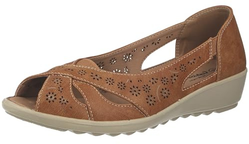Cushion Walk Women's Standard Fit Or EEE Wide Fit Slip-On Summer Shoes Sandals (Tan, UK Footwear Size System, Adult, Women, Numeric, X-Wide, 6)