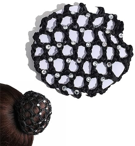 Dutt Netz mit Strasssteinen, Haarnetz Dutt,Schwarz Duttnetz, Haarnetz Duttnetz für Ballett, Duttnetz für Reiten, für Gymnastik,Rhythmische Sportgymnastik, Eiskunstlauf Tanz Knotennetz