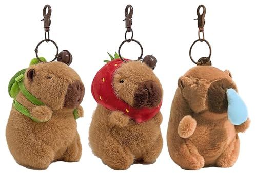Neikafan Capybara nyckelring 3 söta plyscharm mjuk leksak Capybara, flerfärgad, En Storlek