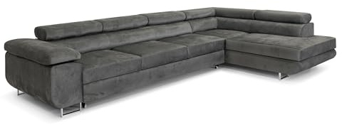 COMFORTINO FURNITURE Ecksofa mit Schlaffunktion PASTI XL L-Form, Sofa Couch mit Bettkasten, Couch Eckcouch, Schlafsofa für Wohnzimmer Couch mit Schlaffunktion (Grau, Ottomane Rechts)