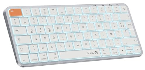 ProtoArc Retro Eclairé Clavier pour Mac Compact sans Fil, K90-A AZERTY Clavier Bluetooth, Multi-Appareils, Plat et Silencieuse, Rechargeable USB-C, Compatible avec MacBook Pro/Air, iPad, iPhone