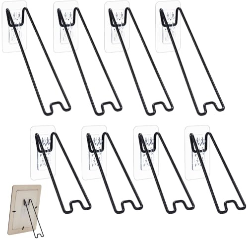 nbeads 8 piezas 2 tamaños soporte de marco de fotos de hierro, autoadhesivos para fotos, soporte de pie con función autoadhesiva para mesa, fotos, pantallas de imágenes, negro