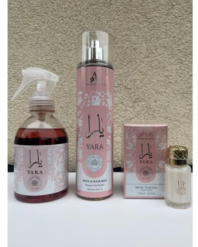 Lot Spray d’intérieur 250 ml + Brume corporelle Parfumée 250 ml + Musc Tahara Crémeux 12 ml – Parfum Oriental Doux – Senteur florale Dubai Flower & Arabian Musk