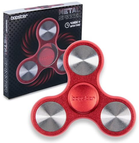bopster Spinner de metal, hilandero tri-fidget portátil para niños y adultos, 4+ minutos de tiempo de giro, 73 g, juguete de escritorio liso para el manejo del estrés, concentración, rojo