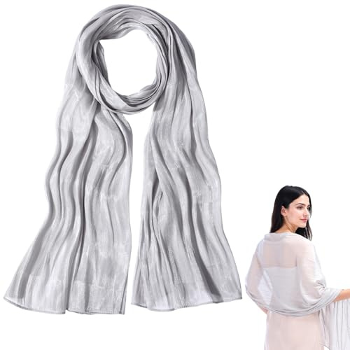 Yolev Étole Gris Argenté pour Robe de Soirée, Écharpe en Satin Chiffon, Châle Léger, Poncho Élégant pour Femme, Écharpe en Chiffon, Cape Festive pour Femme
