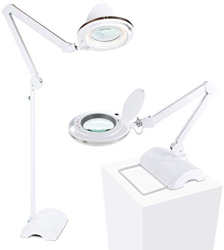 Brightech LightView Pro 2 in 1 Magnifying Floor Lamp & Table Lamp - Hands Free Magnifier with Bright LED Light for Reading - Work light With Adjustable Arms - Standing Mag Lamp