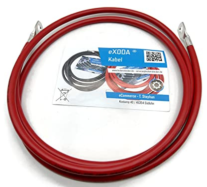 eXODA Batteriekabel 25 mm² 200cm mit Kabelschuhen M10 Rot für KFZ Motorrad Boot 1008 Watt 84A 12V flexibles Kabel 99,9% Kupfer hohe Materialqualität bis 70° H07VK Mantel