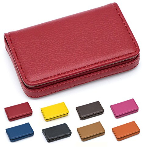 Padike Business Name Card Holder Luxury PU Leather,Business Name Card Holder Wallet Credit card ID Case/Holder For Men & Women - Keep Your Business Cards Clean(Red)