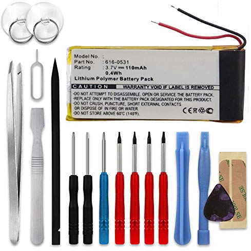 subtel, Batterie pour Lecteur MP3 Compatible avec Apple iPod Nano 6 Gen. - A1366, 616-0531, 616-0532 (3.7V, 110mAh) + Kit d'outils