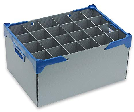 Large Wine Glass Storage, Crate Box Container, Glassware Container - 24 Compartments/Cells for Glasses or Items with a Max Width of 81mm, Max Height of 245mm, includes Lid-03 Lid.