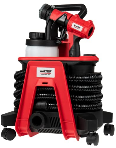 WALTER Farbsprühsystem 1200 W, für Farben, Lacke & Lasuren im Innen- & Außenbereich, Mobilität durch Räder, 900 ml großer Farbbehälter, 3 m Langer Luftschlauch, inkl. Bürste und Reinigungsnadel