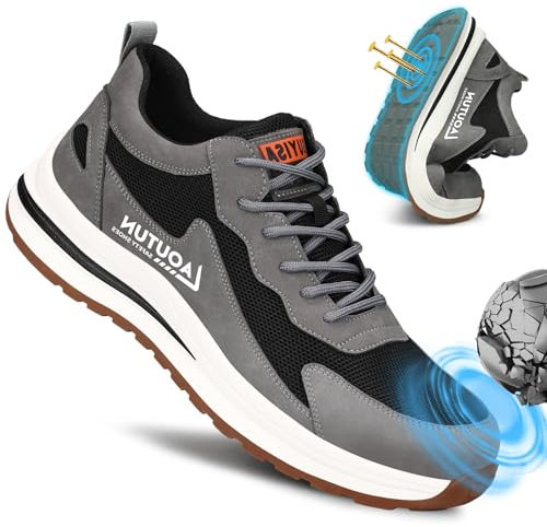 Safety Trainers Men Womens Steel Toe Cap Trainers CE CertifiedProtective Safety Shoes Work Trainers Mens Steel Toe Lightweight Work Shoes for Men Comfy Work Industrial Sneakers Work Boots Dark Grey