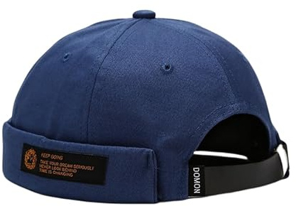 HINGTAT Docker Hattar för män - Dödskallemössa Mössa Arbetare Sjöman Kantlös Rullad Manschett Retro Mode Brättlös Hatt Med Justerbar, 02-Marinblå, One Size
