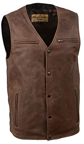Milwaukee Leather Men’s Leather Motorcycle Biker Vest - V-Neck Snap Front, CCW Storage, Riders Collection