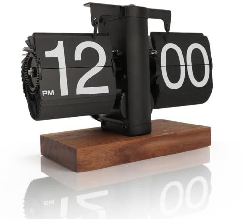 HERCHR Flip Desk Clock Retro Mechanical Digital Flip Down Clock Auto Pager Turning Battery Operated Mechanical with Gear Operation for Home Office School Hotel