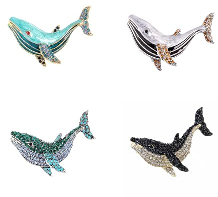 Ucubwfu 4pcs whale oil drop and diamond brooch, whale pin jewelry, fashion animal enamel brooch