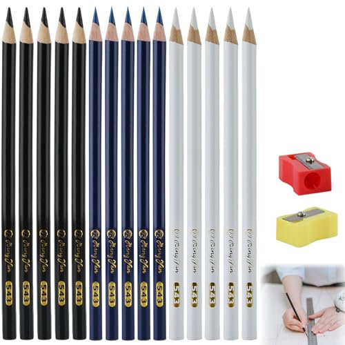 15 Stück Schneiderkreide, 3 Farben Schneiderkreidestift, Praktische Nähkreide Stoffkreide, Trickmarker Nähen mit 2 Bleistiftspitzern für Schneidern, Nähen, Basteln