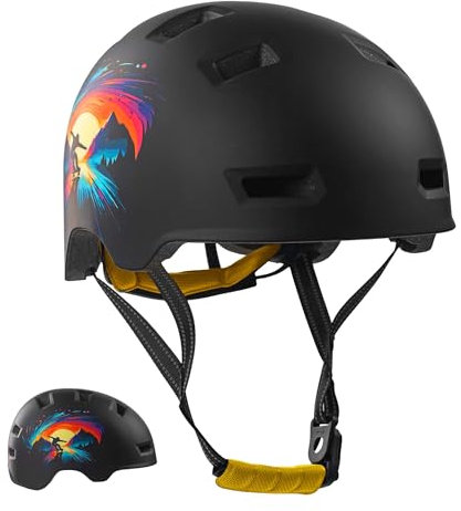Crazy Safety Rampage Schwarzes Skaten | Fahrradhelm, Skateboardhelm, Inlinerhelm und BMX-Helm | Fahrradhelm für Männer, Frauen und Kinder | M (54-57cm) | Verstellbarer Helm für Skater und Radfahrer