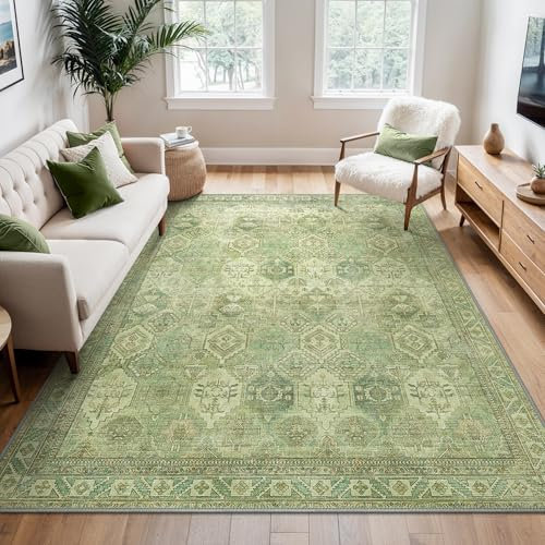 BEIMO Waschbarer Teppich Wohnzimmer Vintage, Boho Teppich Schlafzimmer Groß Orientalisch rutschfest für Badezimmer Esszimmer, Hellgrün, 120x170cm