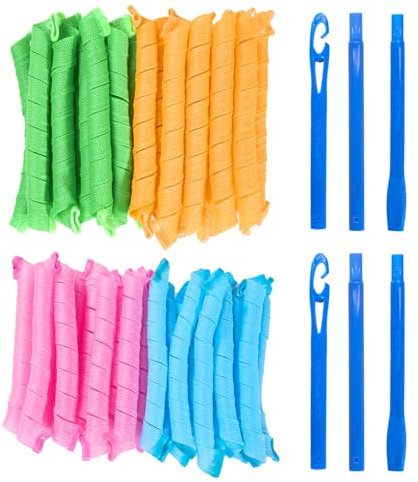 40 Stück 55 cm Manueller Lockenwickler Spiral Curls, DIY Lockenwickler über Nacht Keine Hitze mit 2 Sets Styling Haken, Lockenwickler Rollen Haarstyling Werkzeuge für Damen (4 Farben Mix)