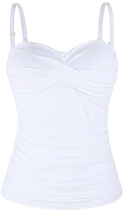 Ocean Blues Maillot de bain bandeau torsadé pour femme - Haut tankini froncé avec contrôle du ventre uniquement
