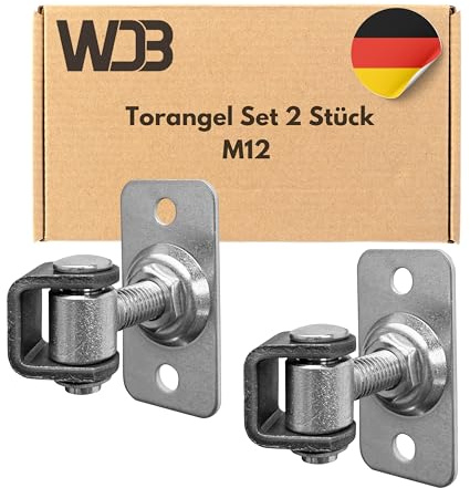 WDB - Scharniere Schwerlast - Torangel Einstellbar M12 - Verstellbares Torband M12 mit rechteckiger Grundplatte - - Verzinkter Stahl - Set 2 Stück