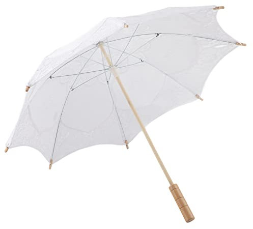 Eujgoov Sombrilla de Encaje Resistente con 8 Varillas, Paraguas Decorativo con de Madera para Accesorios de Decoración de Fotografía de Boda (Grande)
