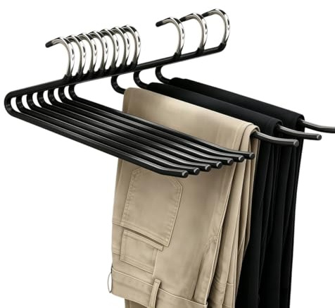 Trouser Hangers Open Ended, 10 Pack Metal Jeans Slack Hangers for Wardrobe | Non Slip Easy Slide Space-Saving Heavy Duty Trousers Slacks Leggings Hangers, Wardrobe Trouser Storage