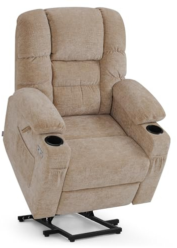 M MCombo Fauteuil électrique avec 3 Moteurs, Dossier et Support de Jambe réglables, Fonction Relaxation et Couchage jusqu'à 170°, Appui-tête réglable 7550 (Beige)