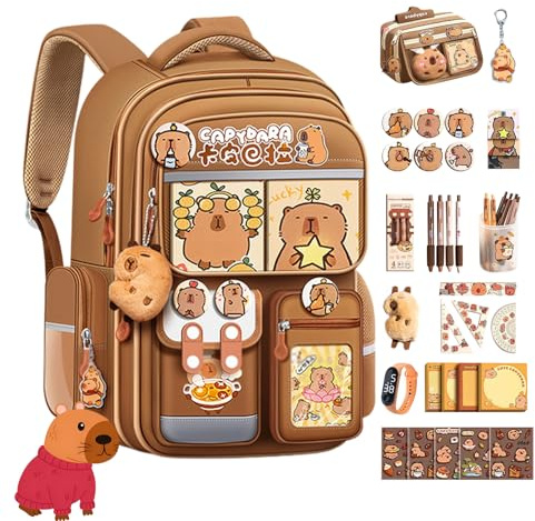 Genérico Mochila Capybara, Mochila Impermeable De Gran Capacidad Capybara Stuff, M-ochila Con Motivos De capiba-ras Y 25 Accesorios, M-ochila De Viaje Para Ordenador Portátil Para Niños Y Niñas