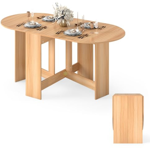LIFEZEAL Tavolo da Pranzo, Tavolo Pieghevole, Richiudibile, Allungabile, in Legno, per 4-7 Persone, per Cucina, Sala da Pranzo, Soggiorno, Ovale, Peso Max 60 kg, 163x80x75 cm (naturale)