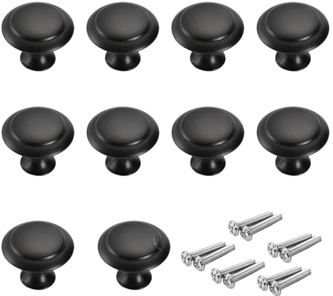 Vexorlian 10 Pcs Black Drawer Knobs, Vintage Cabinet Knobs, 30mm Round Antique Pull Handle for Wardrobes, Cabinets, Furniture