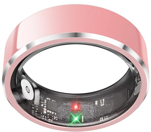 Smart Ring for Women,Fitness & Activity Tracker with Blood Oxygen/Heart Rate Monitor, Sleep Tracker, Step Counter, IP68 Waterproof Ring for iOS & Android, Fast Charge, No Subscription (Pink, Size8）