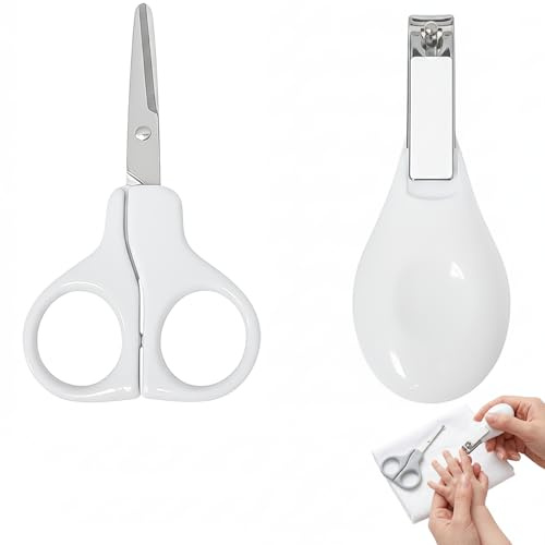 Haoyic 2 Pcs Baby Nail Scissors, Stainless Steel Scissors, Manual Grooming Tool, White Finger Cutter, for from Age Three