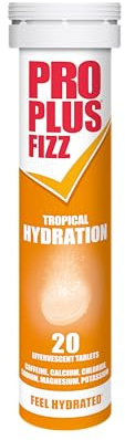 Pro Plus Fizz Hydration - 20 Effervescent Electrolyte Tablets | Tropical Flavour - Potassium, Sodium, Chloride, Calcium, Magnesium and Caffeine - Feel Hydrated