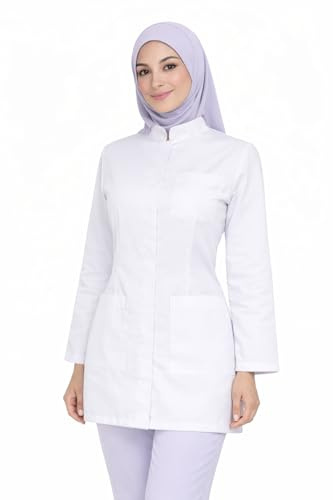 Générique Blouse Médicale Femme THALAS – Col Mao – Manches Longues – 3 Poches – Fermeture à Pressions – Coupe Ajustée – Blanche (38)