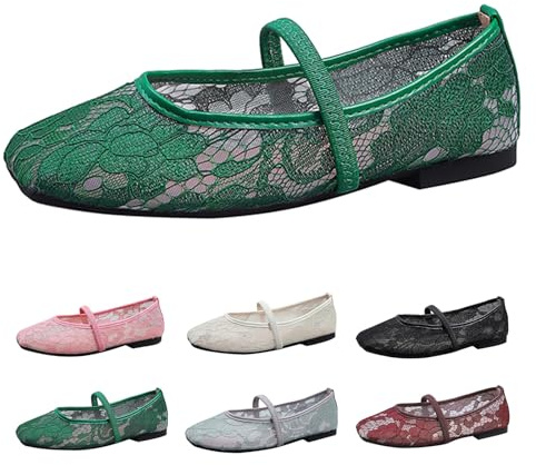 Generisch Ballerines confortables pour femme - Chaussures de danse classiques - Chaussures de danse antidérapantes - Chaussures d'été larges - Chaussures de ballet sportives à lanières, V01 Vert, 38