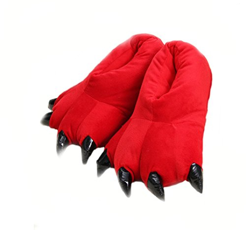 SHIXIAOSHU scarpe per zampe di animali scarpe calde per la casa pantofole in peluche per la casa pantofole dinosauro (Red, Large Size (EUR 40-44), numeric_40)