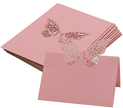 KSTEU Tarjetas de Lugar 30 Piezas Para Boda con Mariposa Tridimensional Hueco, Ajuste de Mesa con Láser Sard Para Reuniones y Fiestas (Rosa)
