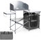 TANGZON Folding Camping Table, Outdoor Portable Garden Kitchen Storage Table with Windshield & Carry Bag, Mesh-Door Storage Cupboard for Picnic BBQ Party, 146 x 48 x 110cm (Grey)