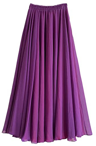 aromm Mujer Chiffon Falda A-Line Longitud Total o del Tobillo Cintura Elástica Plisado Hada Faldas Larga Morado,XXL