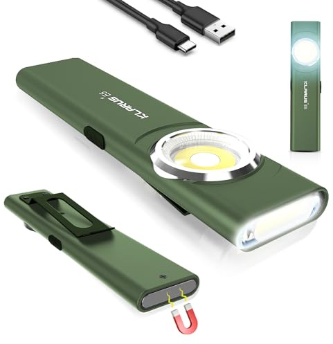 klarus E5 USB C Wiederaufladbare Klein Taschenlampe,COB-Arbeitsleuchte, 600 Lumen, flache Mini Taschenlampe mit Magnetfuß und Schnallenclip. Geeignet für Wartung, Camping, Wandern, Notfall usw