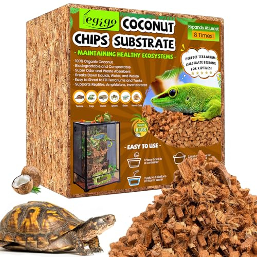Legigo 10LBS Coconut Chip Substrate for Reptiles, 72QT Natural Coco Husk Chip Reptiles Bedding, Compressed Coconut Chip Substrate for Snake, Tortoise, Ball Python, Gecko, Lizard Terrarium Tanks