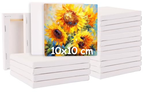 MUXHEL 20 PCS Small Canvases for Painting 10x10cm Mini Canvas Blank Canvases 1cm Thick Pre-Stretched Painting Canvas Boards for Acrylic & Oil Artist Painting, Sketching, Drawing