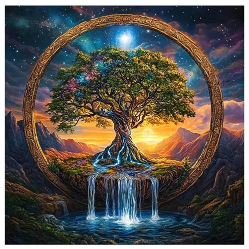 SHEGZHUC Diamond Painting Tree of Life 30 x 30 cm Diamond Painting Tree of Life Diamond Painting Waterfall Mosaic Diamond Painting Art Embroidery Cross Stitch Pictures Gift Wall Decor