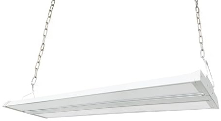 Bright Source LED Directional Low Bay Luminaire Light, Switchable Wattage 100W 140W 180W, 5000K, 120° Beam Angle, IP20, IK06, Steel/Polycarbonate Construction, Includes Hooks and Suspension Chains